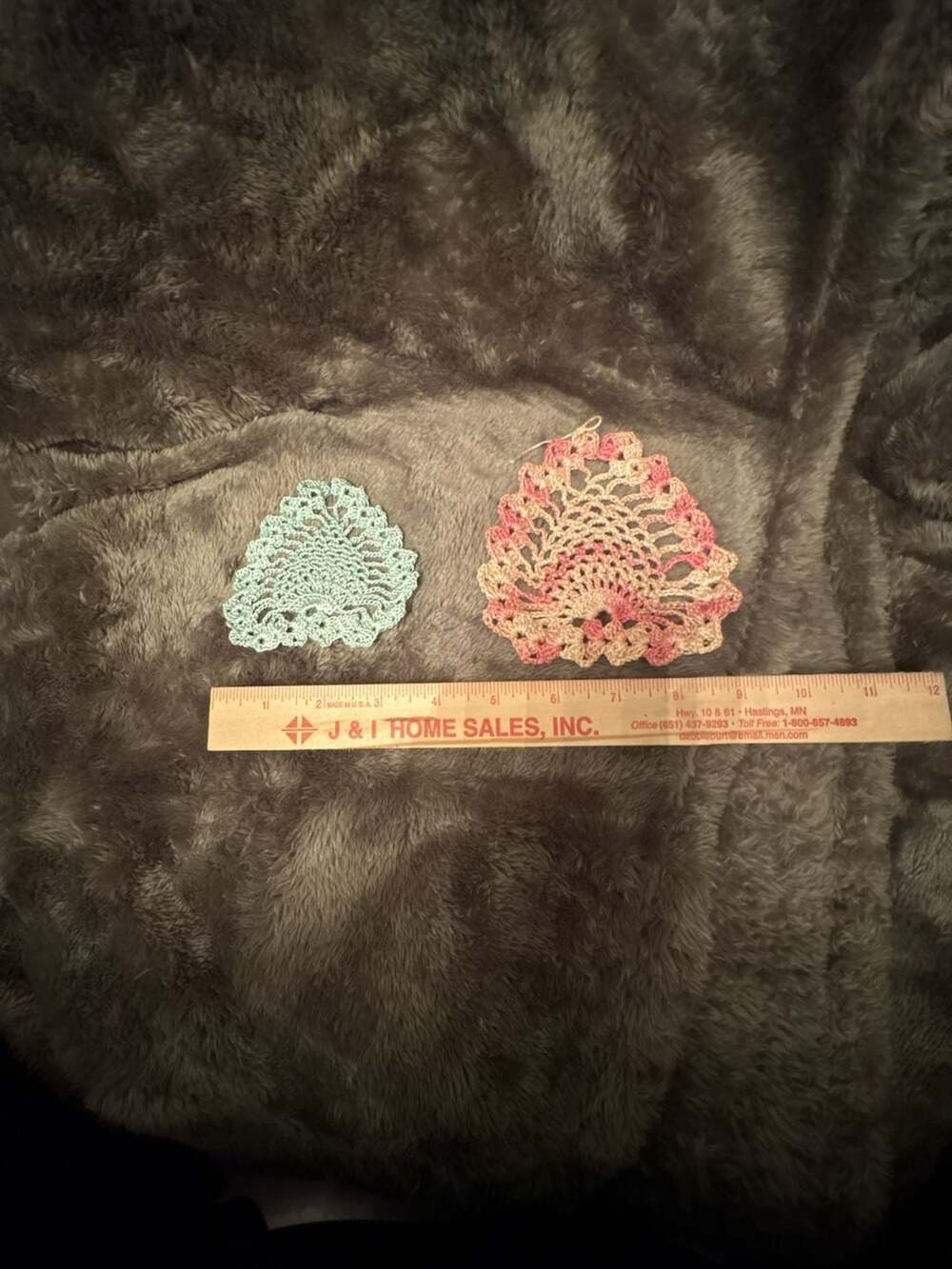 Handmade Crochet Doily Pair Teal Blue and Pink Variegated Cotton Craft
